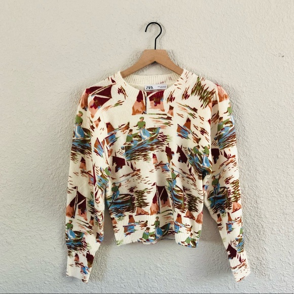 Zara Sweaters - Zara Sailing Ships Puff Sleeve Sweater
